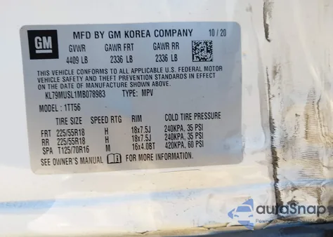 2021 Chevrolet Trailblazer Rs из США, поврежденный, VIN KL79MUSL1MB078983